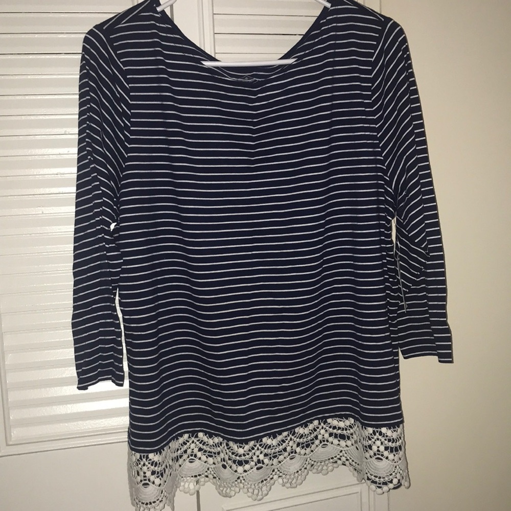 Navy blue and striped white shirt